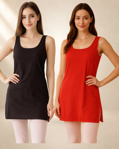 Women’s 28-Inch Short Inner Slip Combo – Red & Black (Pack of 2) – product image