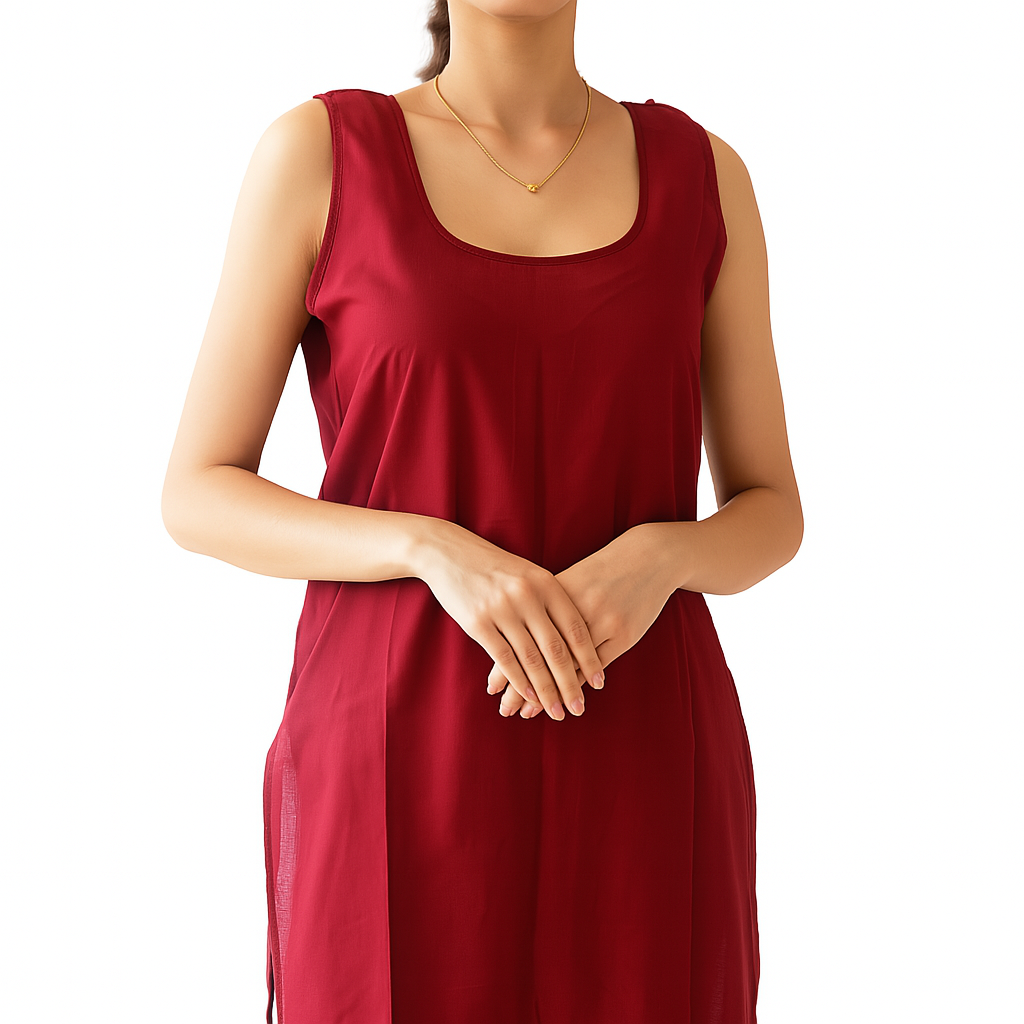 KURTIVERSE Women’s Poly Cotton Long Inner Slip Combo Pack of 2 with Side Slit | Maroon & White
