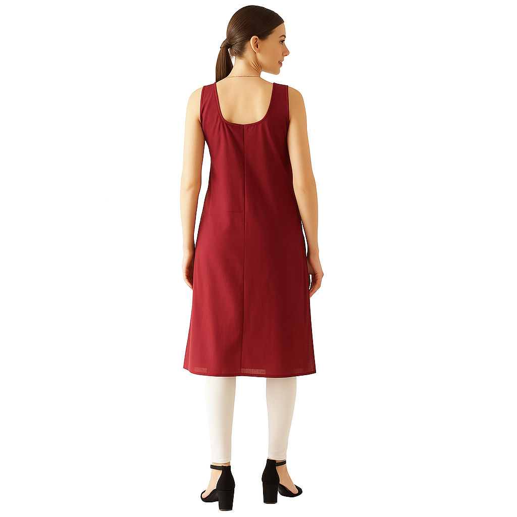 KURTIVERSE Women’s Poly Cotton Long Inner Slip Combo Pack of 2 with Side Slit | Maroon & White