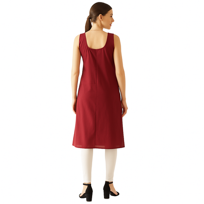 KURTIVERSE Women’s Poly Cotton Long Inner Slip Combo Pack of 2 with Side Slit | Maroon & Black