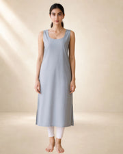KURTIVERSE Women’s Poly Cotton Long Inner Slip Combo Pack of 2 with Side Slit | Light Grey & White