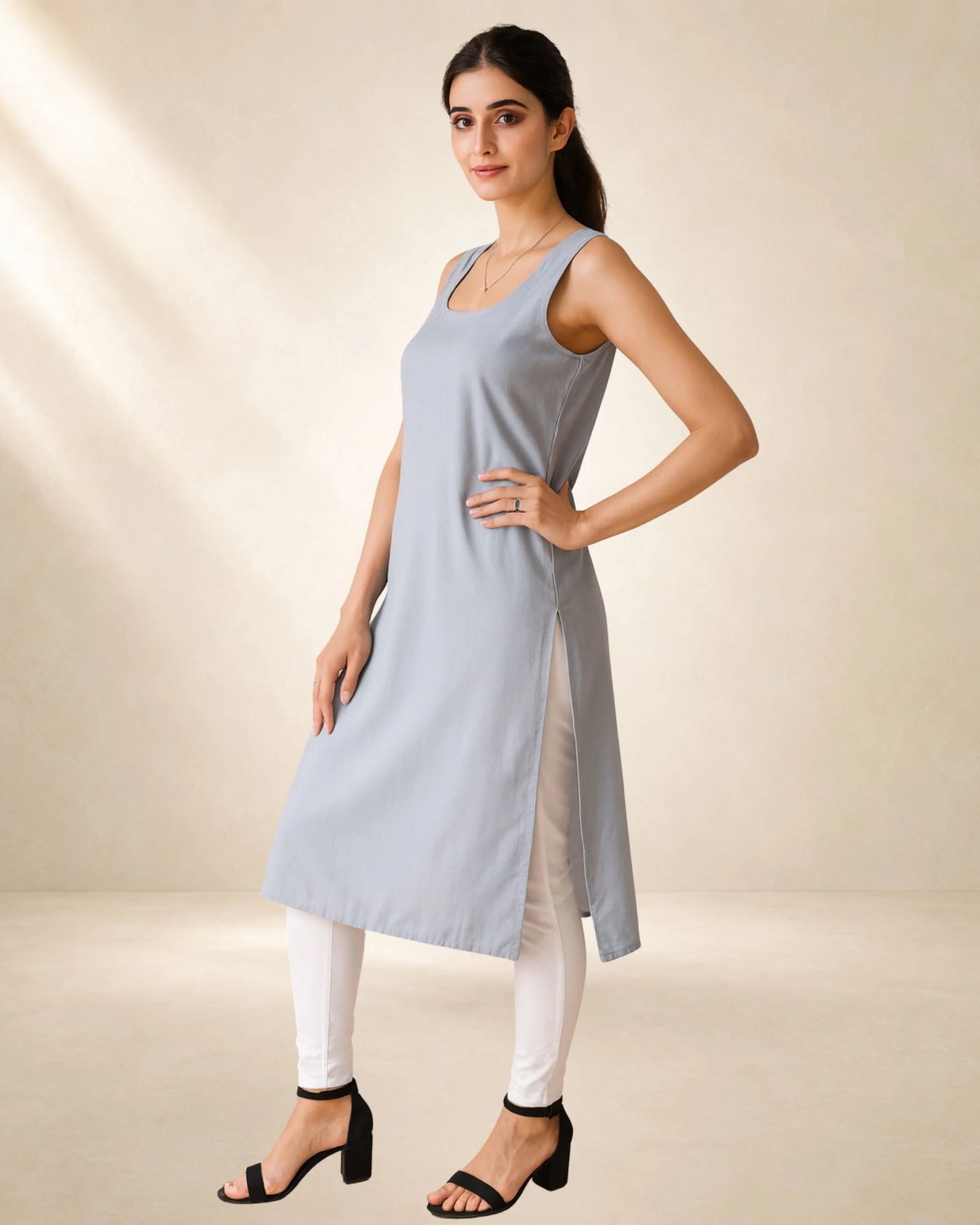 KURTIVERSE Women’s Poly Cotton Long Inner Slip Combo Pack of 2 with Side Slit | Light Grey & White
