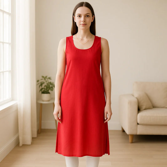 KURTIVERSE Women’s Poly Cotton Full-Length Inner Slip Red Color | 41 Inch | Sizes S–3XL