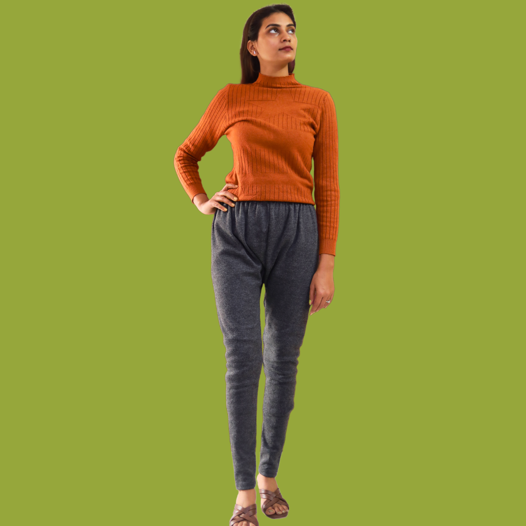 KURTIVERSE Dark Grey Plus Size Woolen Leggings, Winter Thermal Legging, 30-40 Inch Waist, Stretchable