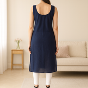 KURTIVERSE Women’s Poly Cotton Long Inner Slip Combo Pack of 2 with Side Slit | Navy Blue & Black