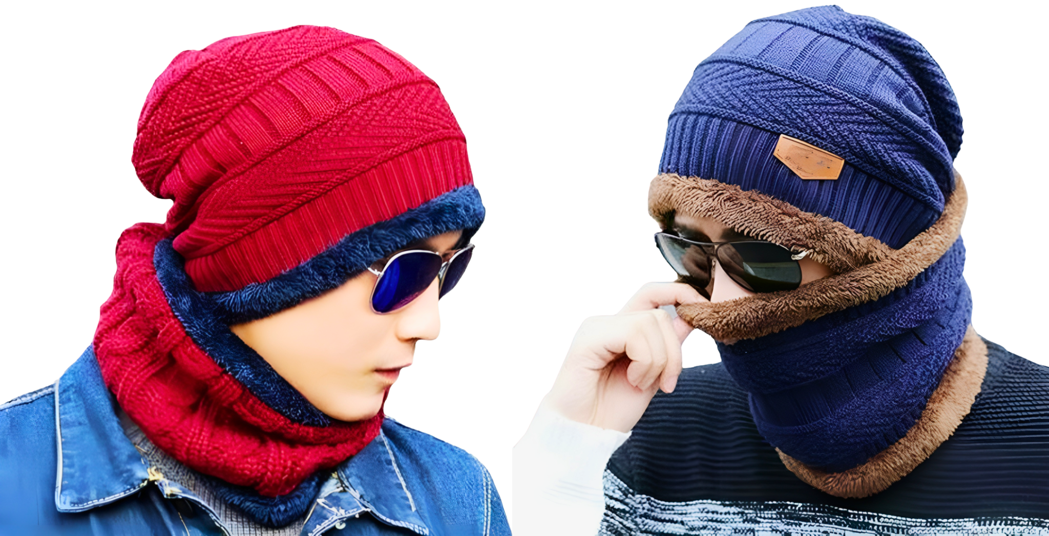KURTIVERSE Red & Blue Woolen Cap Neck Warmer Set Combo Pack Of 2