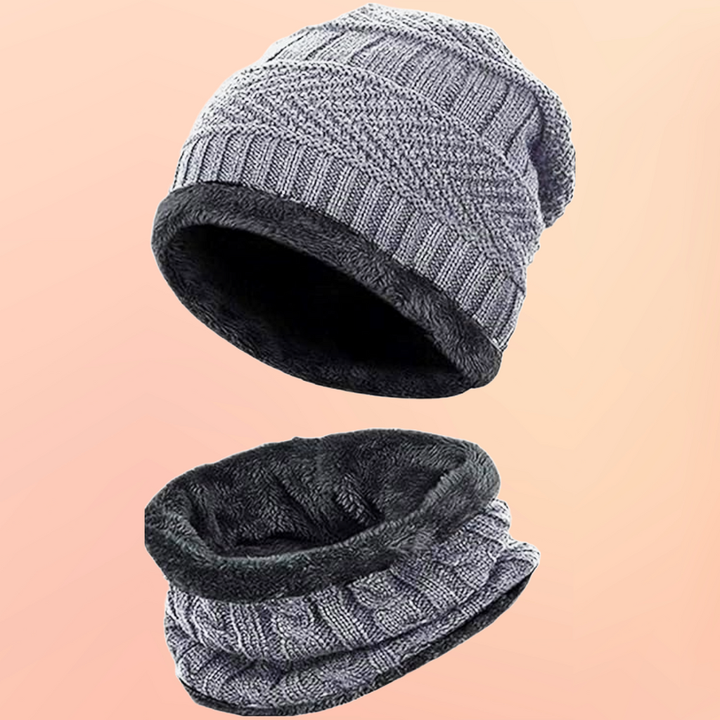 Dark Grey Woolen Winter Cap and Neck Warmer for Men, Women, Boys, Girls, Thermal Wear