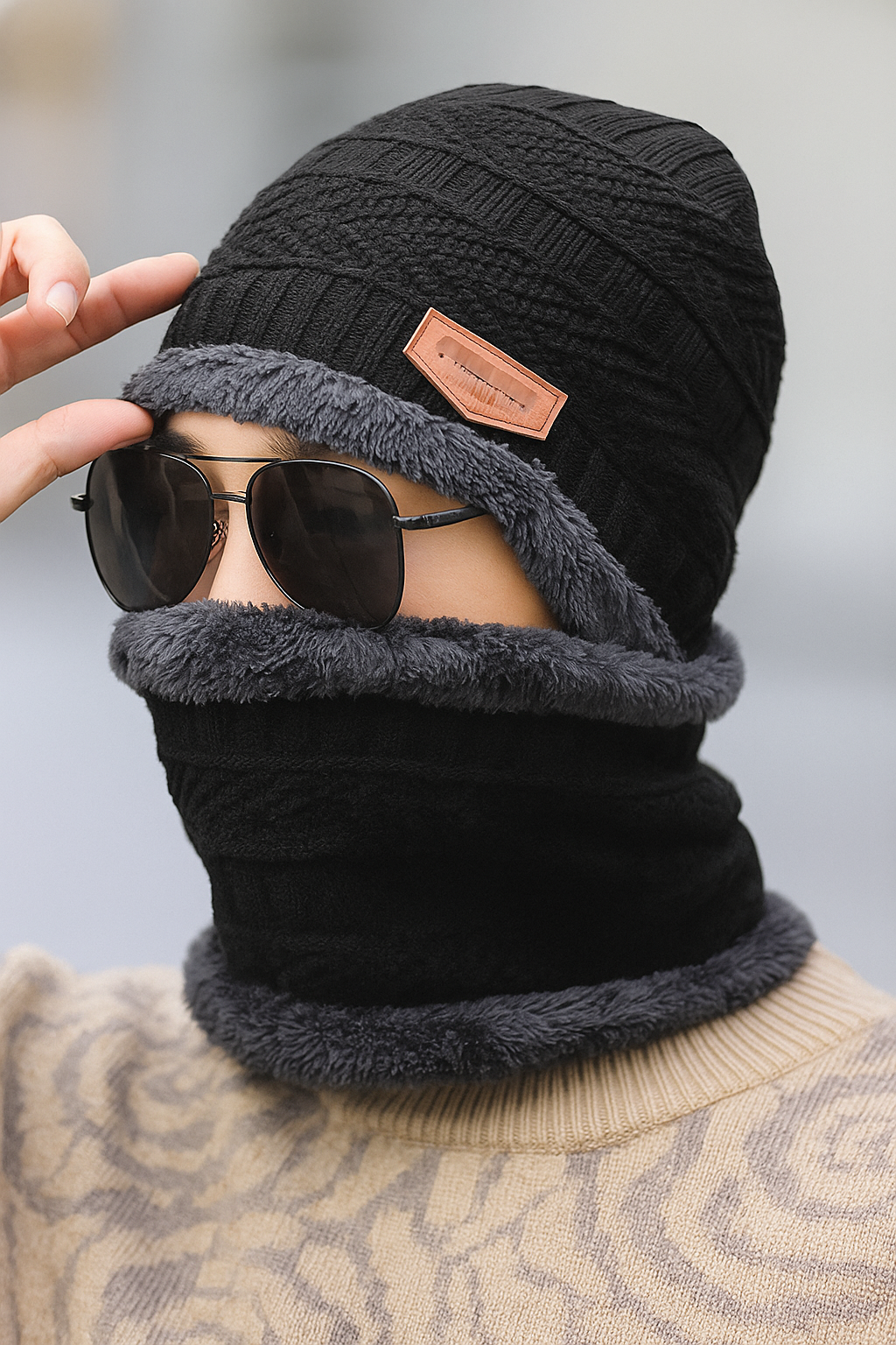 KURTIVERSE Beanie Cap & Muffler Set for Men & Women – 2 Piece Winter Combo Pack Black