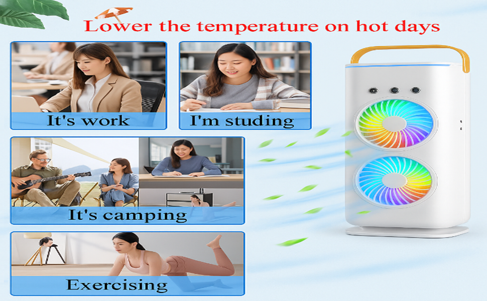 Personal Air Cooler USB Rechargeable Mist Spray Fan with 7 LED Colors for Summer