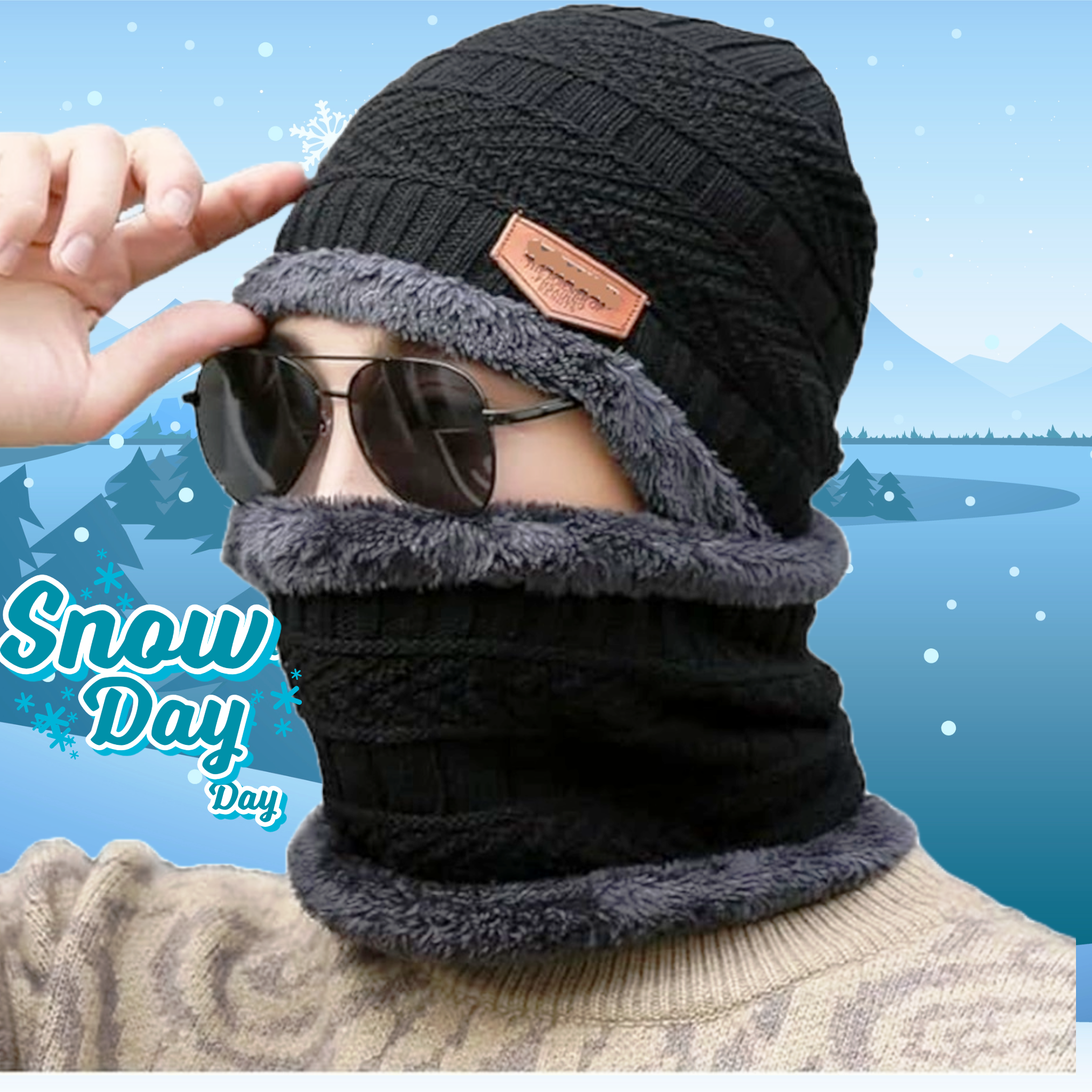 KURTIVERSE Red & Black  Woolen Cap Neck Warmer Set Combo Pack Of 2