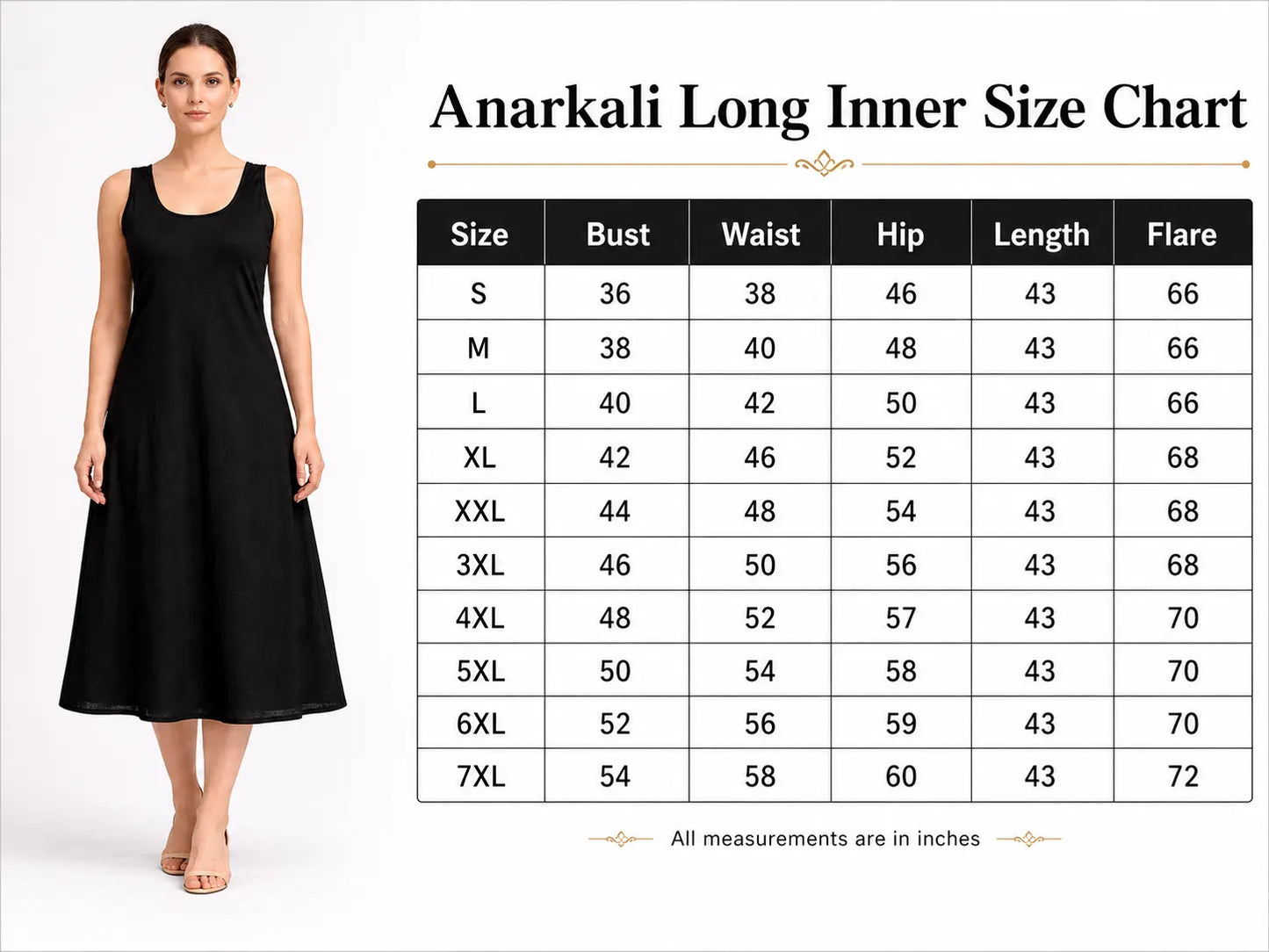 KURTIVERSE Plus Size Women Anarkali Green Inner Slip | Poly Cotton | 43 Inch Long