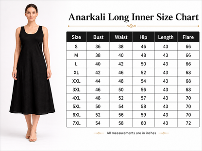 KURTIVERSE Women Poly Cotton Anarkali A-Line Inner Slip, 43 Inch Long 4xl to 7xl