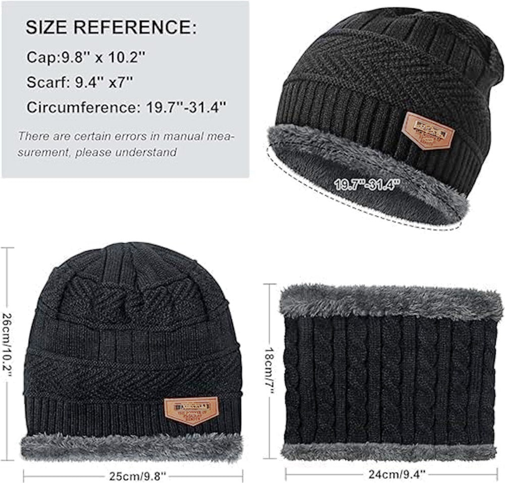KURTIVERSE Grey & Black Woolen Cap Neck Warmer Set Combo Pack Of 2