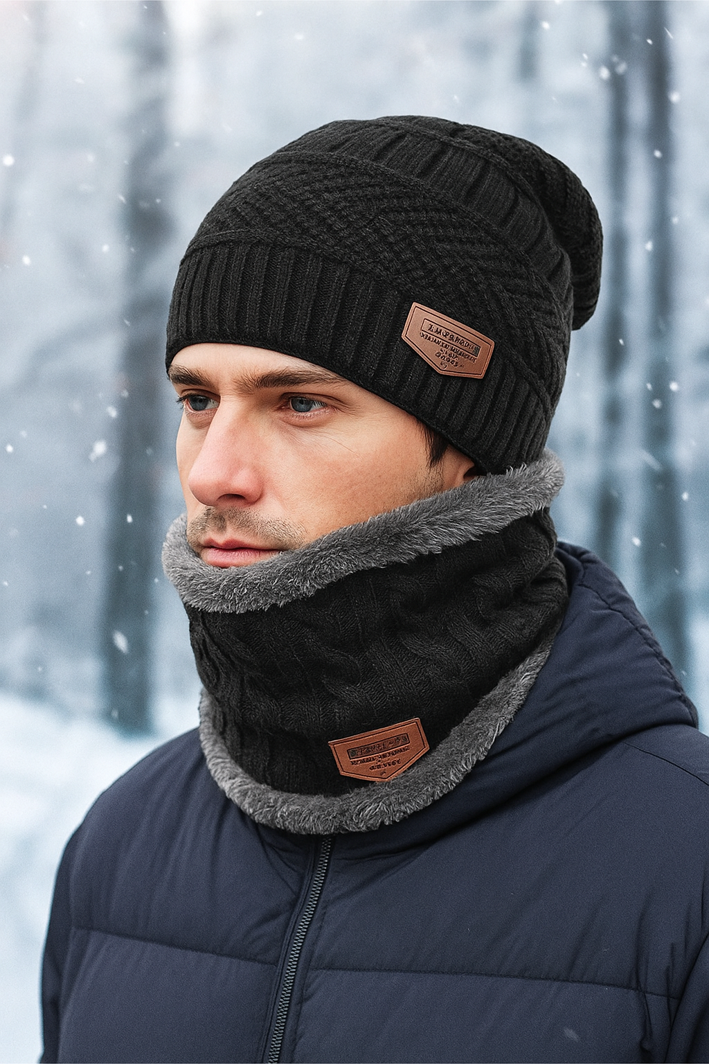 KURTIVERSE Beanie Cap & Muffler Set for Men & Women – 2 Piece Winter Combo Pack Black