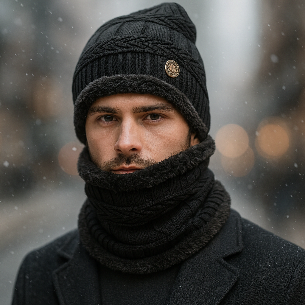 Kurtiverse Oversized Winter Beanie Cap & Neck Warmer Set — Street Style XL Knit Hat + Fleece Muffler | Unisex Big Head Fit | Comfort Warmth for City Winters