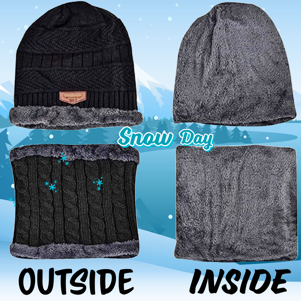 KURTIVERSE Grey & Black Woolen Cap Neck Warmer Set Combo Pack Of 2