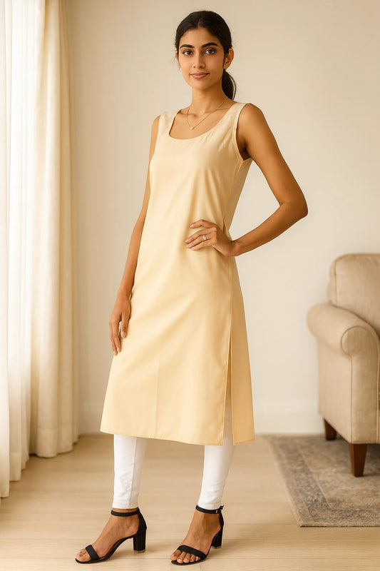 KURTIVERSE Women’s Poly Cotton Full-Length Inner Slip Beige Color | 41 Inch | Sizes S–3XL
