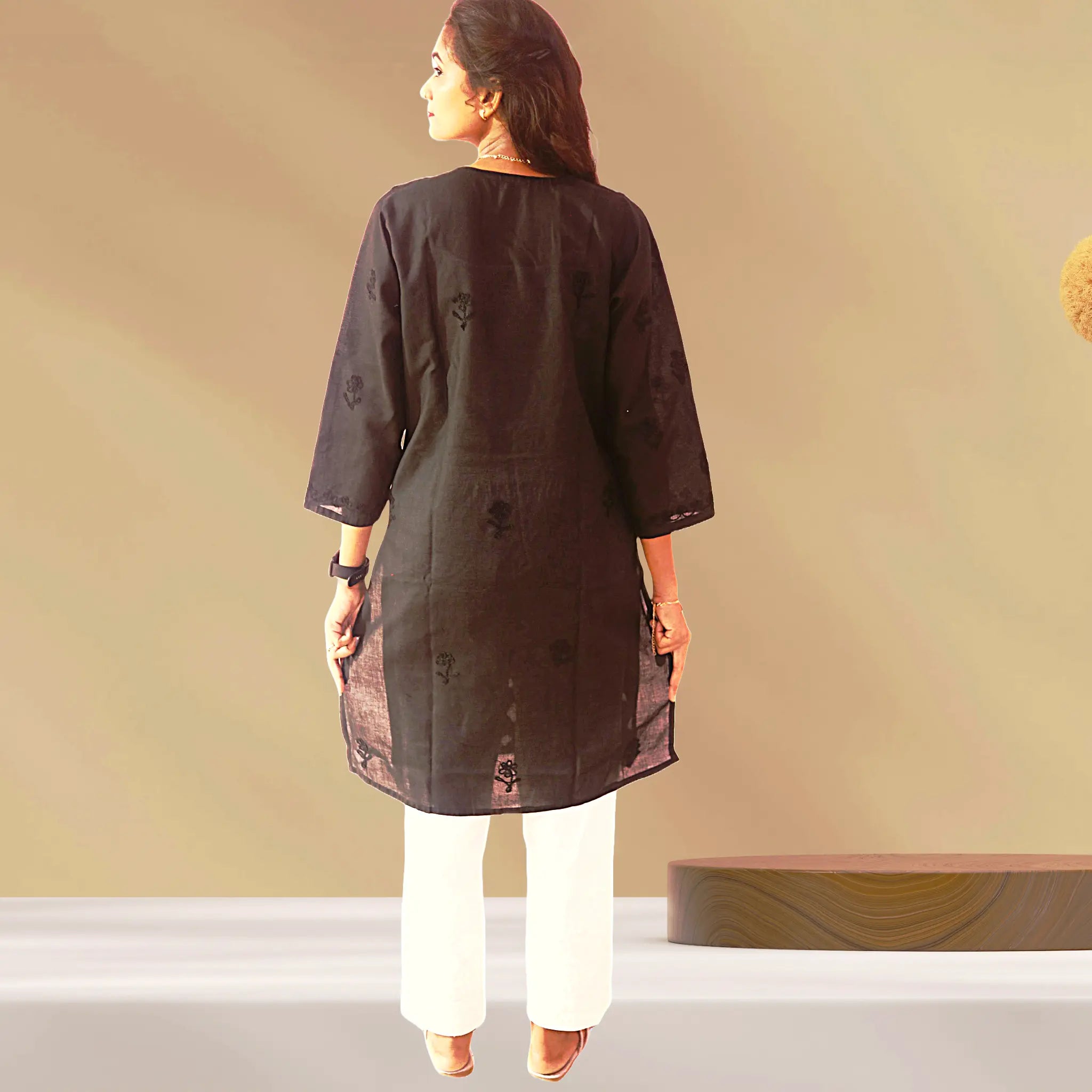 Chikan Cotton Kurti for Women with Net Embroidery Diwali Dress KurtiVerse