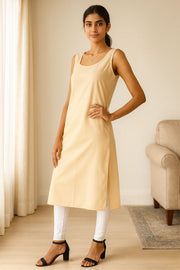 KURTIVERSE Women’s Poly Cotton Long Inner Slip Combo Pack of 2 with Side Slit | Peach & Black