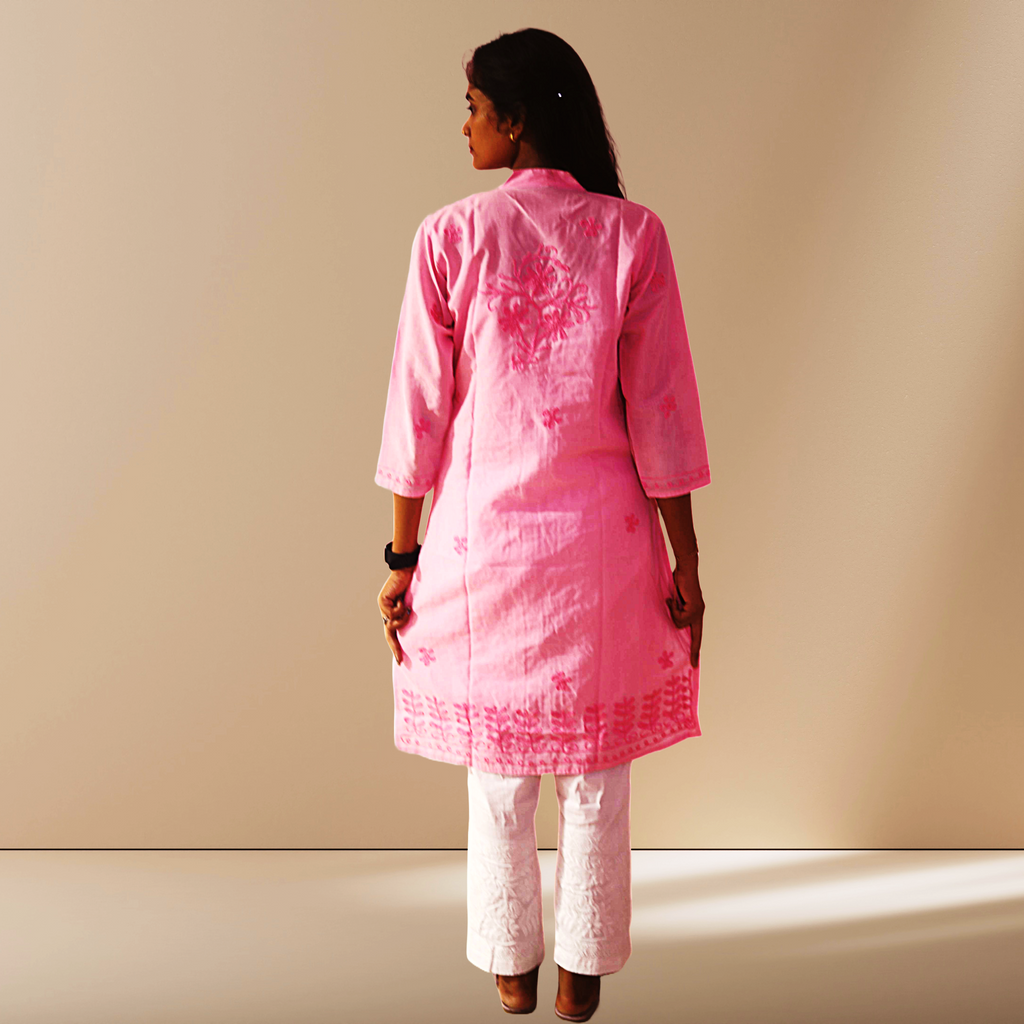 KurtiVerse White & Pink Button Kurti Combo Pack Of 2