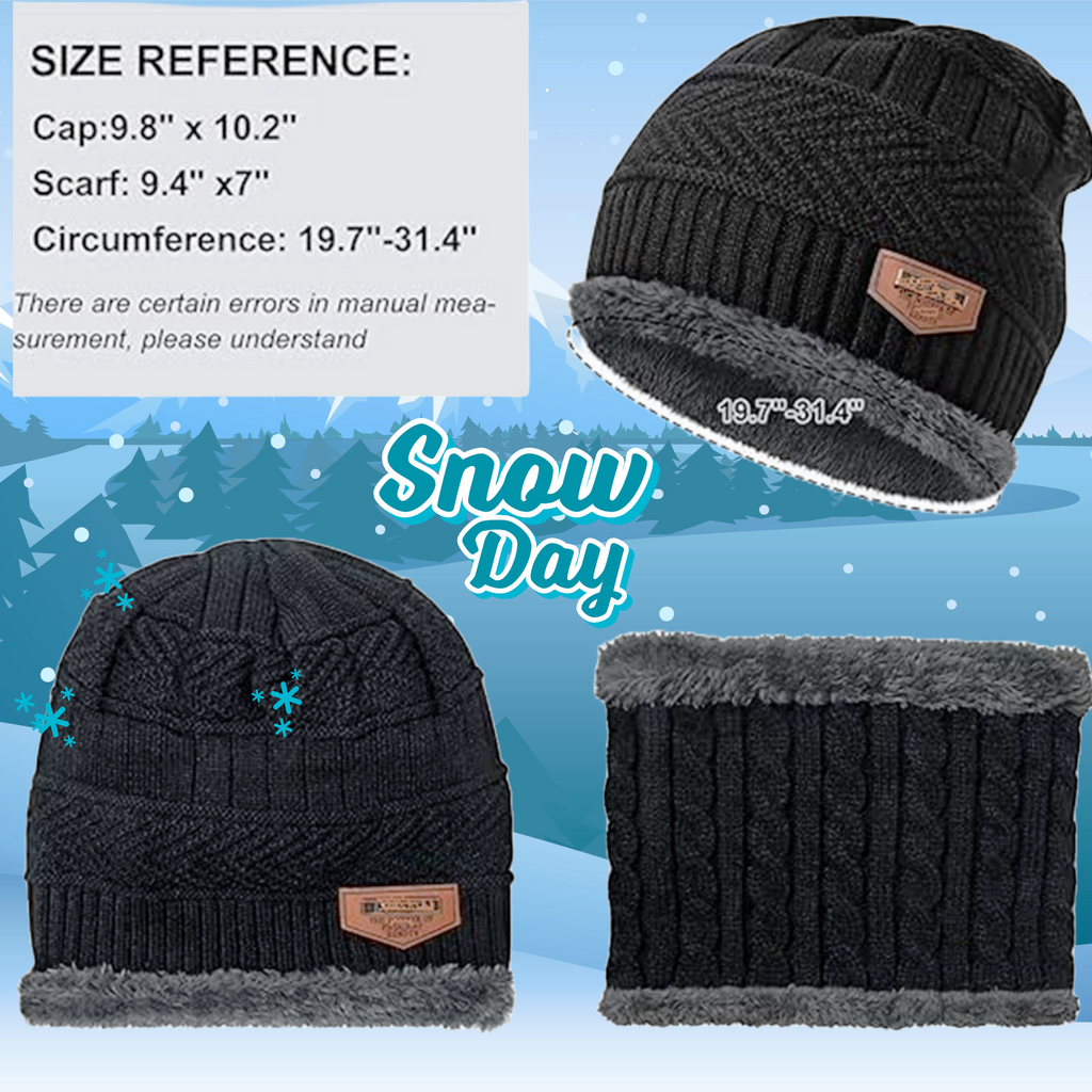 KURTIVERSE Red & Black  Woolen Cap Neck Warmer Set Combo Pack Of 2