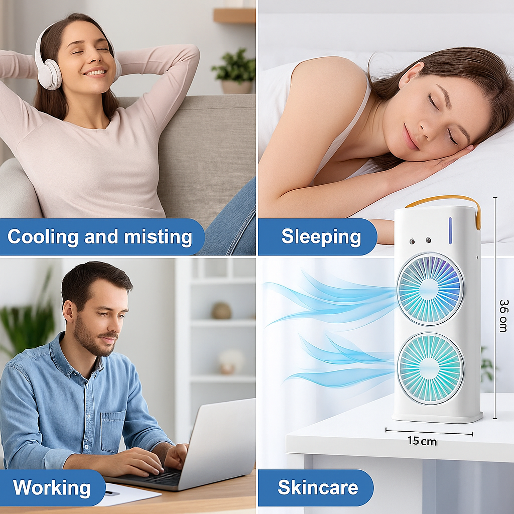 Personal Air Cooler USB Rechargeable Mist Spray Fan with 7 LED Colors for Summer