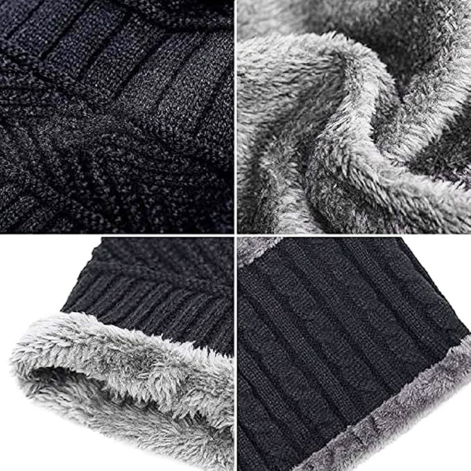 KURTIVERSE Grey & Black Woolen Cap Neck Warmer Set Combo Pack Of 2