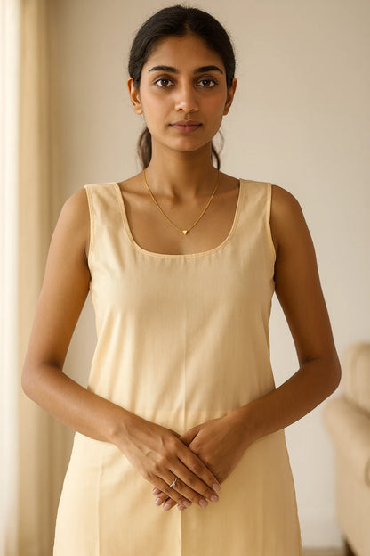 KURTIVERSE Women’s Poly Cotton Long Inner Slip Combo Pack of 2 with Side Slit | Beige and White