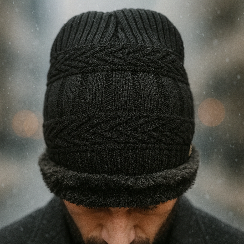 Kurtiverse Oversized Winter Beanie Cap & Neck Warmer Set — Street Style XL Knit Hat + Fleece Muffler | Unisex Big Head Fit | Comfort Warmth for City Winters