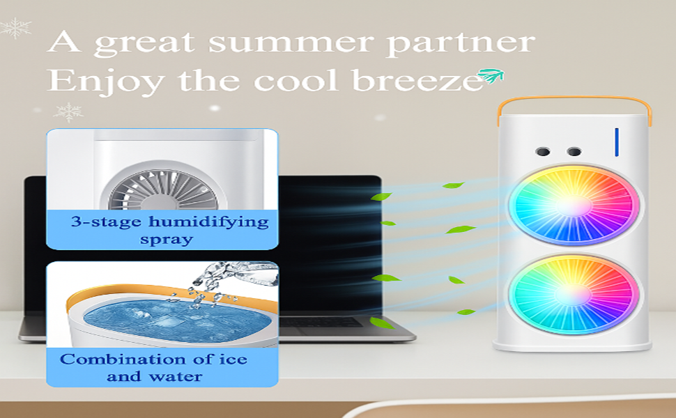 Personal Air Cooler USB Rechargeable Mist Spray Fan with 7 LED Colors for Summer