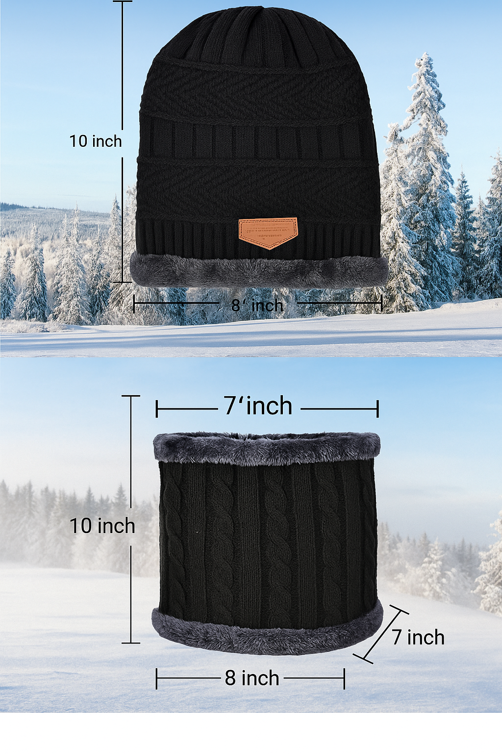 KURTIVERSE Beanie Cap & Muffler Set for Men & Women – 2 Piece Winter Combo Pack Black