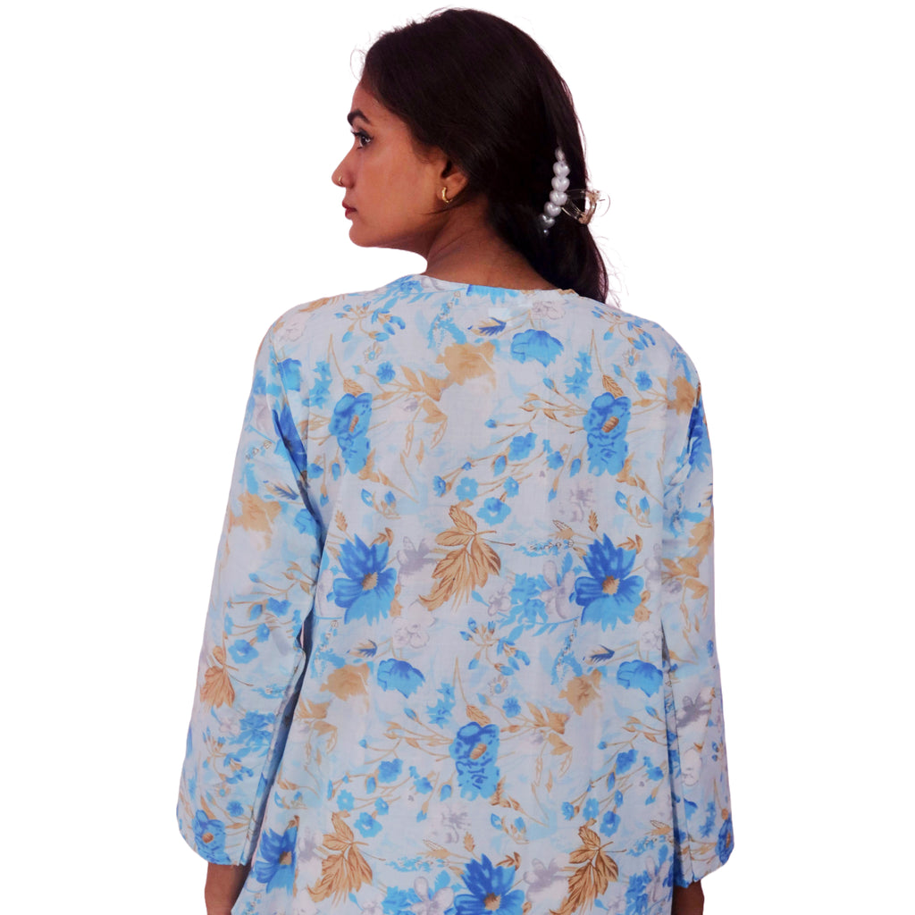 Women Printed Cotton Kurti with Embroidery Machine Work Kurta Top