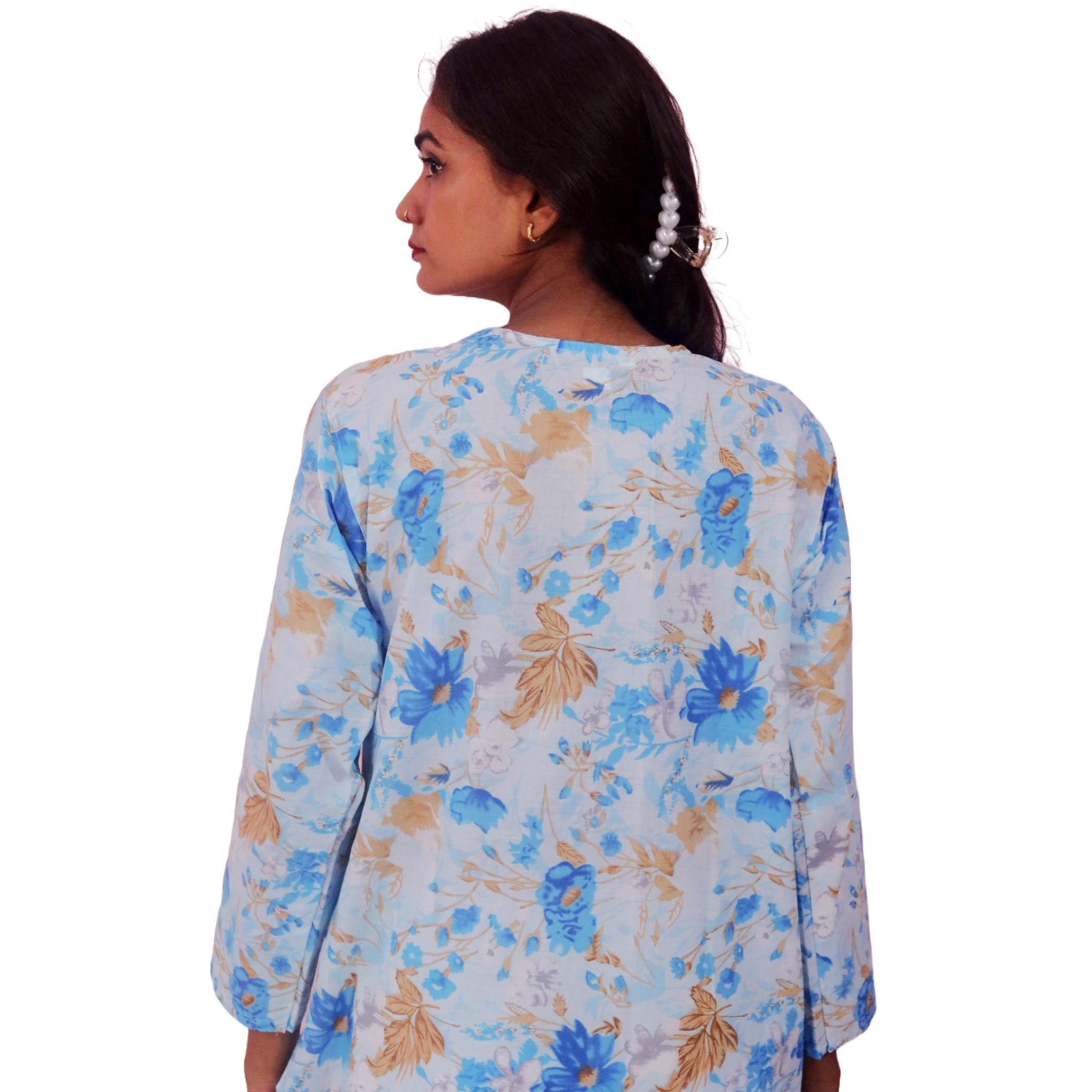 Women Printed Cotton Kurti with Embroidery Machine Work Kurta Top