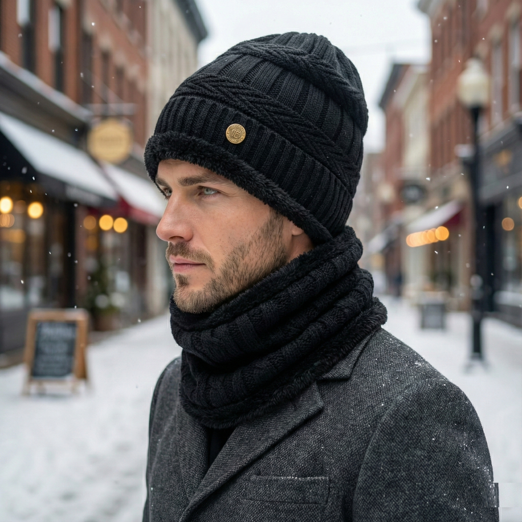 Kurtiverse Oversized Winter Beanie Cap & Neck Warmer Set — Street Style XL Knit Hat + Fleece Muffler | Unisex Big Head Fit | Comfort Warmth for City Winters