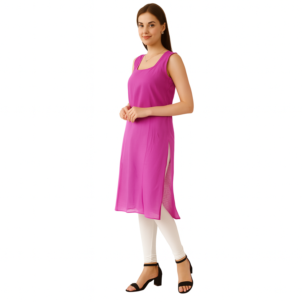 KURTIVERSE Women’s Poly Cotton Long Inner Slip Combo Pack of 2 with Side Slit | Magenta & Black