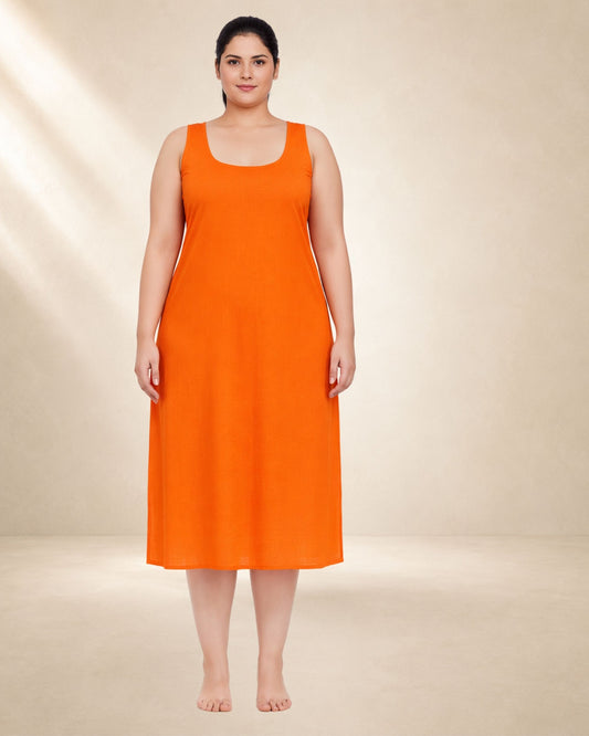 KURTIVERSE Orange Plus Size Long Inner Slip for Women | Full Length 41 Inch Innerwear for Kurtis & Dresses | 4XL-7XL