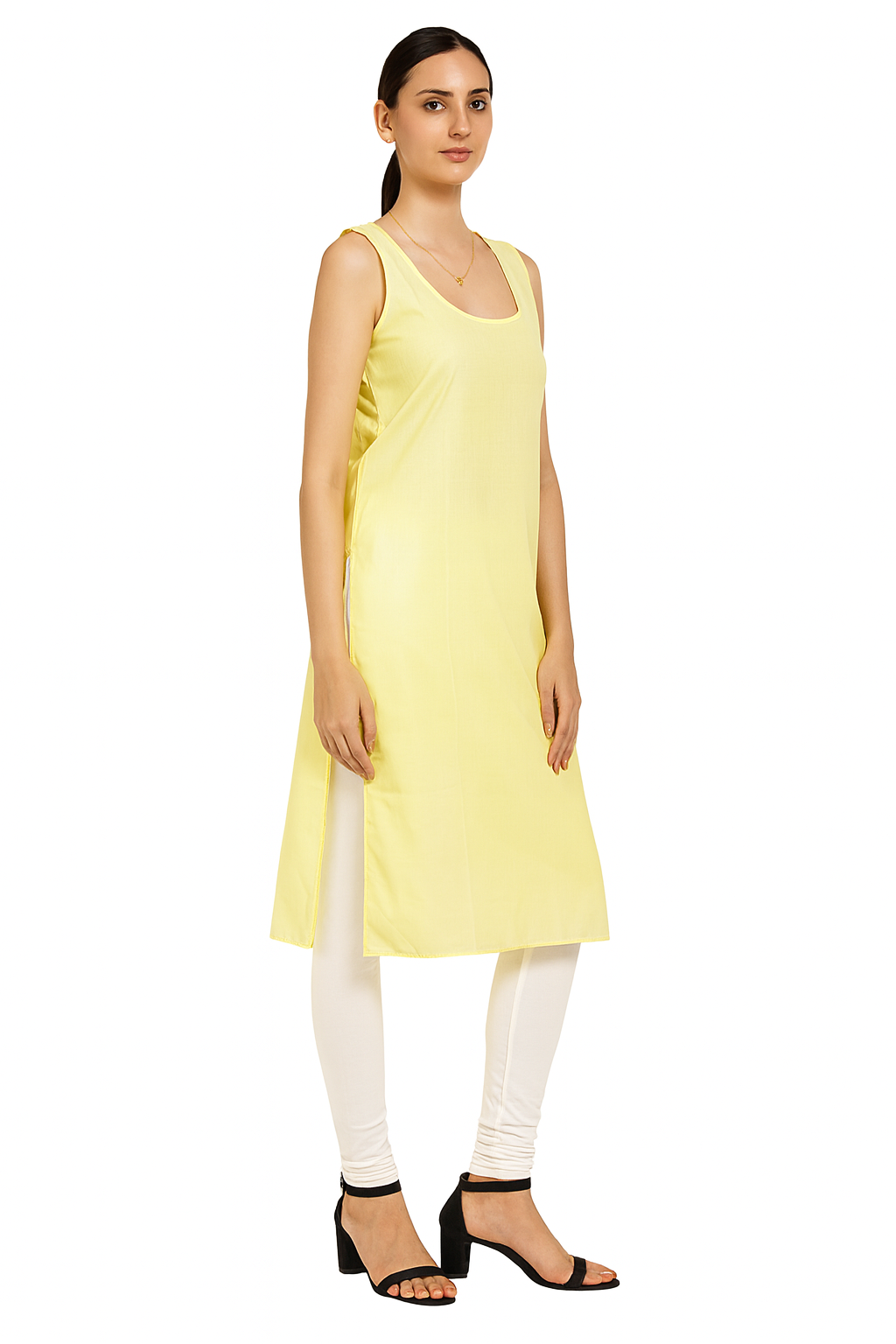 KURTIVERSE Women’s Poly Cotton Long Inner Slip Combo Pack of 2 with Side Slit | Fawn Yellow & White