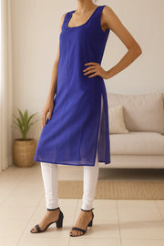 KURTIVERSE Women’s Poly Cotton Long Inner Slip Combo Pack of 2 with Side Slit | Royal Blue & White