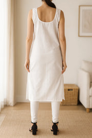KURTIVERSE Women’s Poly Cotton Long Inner Slip Combo Pack of 2 with Side Slit | Cream & White