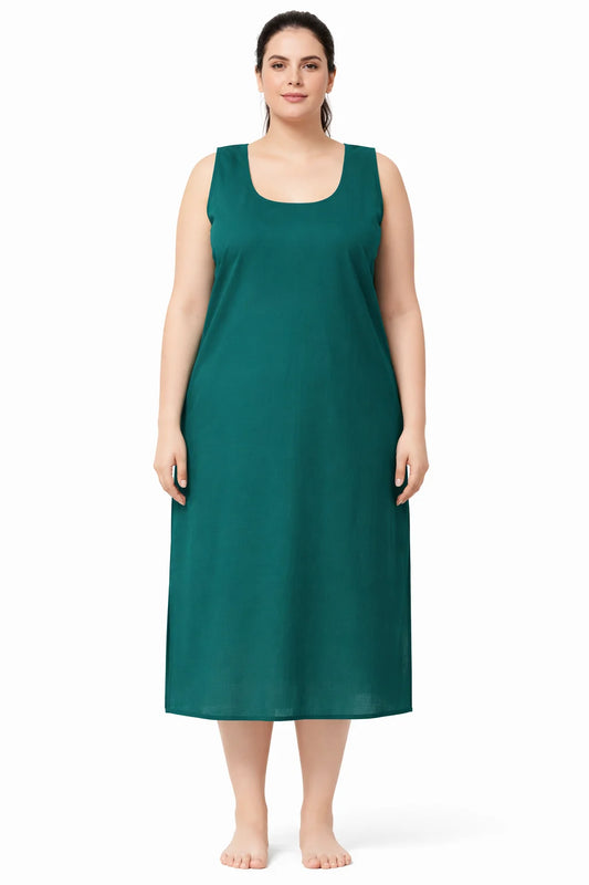 KURTIVERSE Women’s Poly Cotton Full-Length Inner Slip Bottle Green Color | 41 Inch | Sizes 4XL–7XL