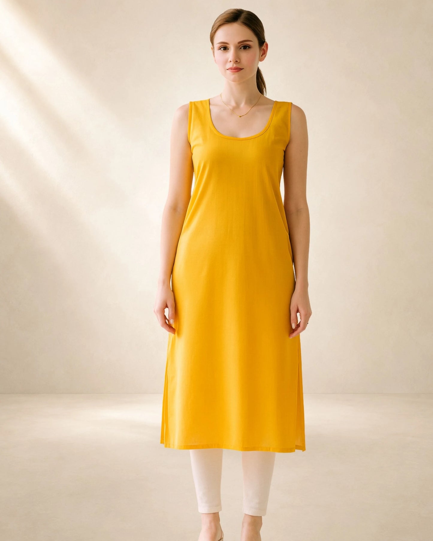 Women’s 41-Inch Long Inner Slip Combo – Mustard Yellow & Black (Pack of 2)