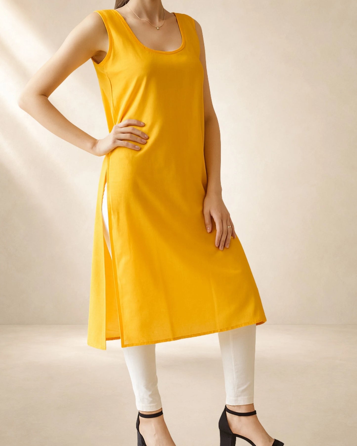 Women’s 41-Inch Long Inner Slip Combo – Mustard Yellow & Black (Pack of 2)