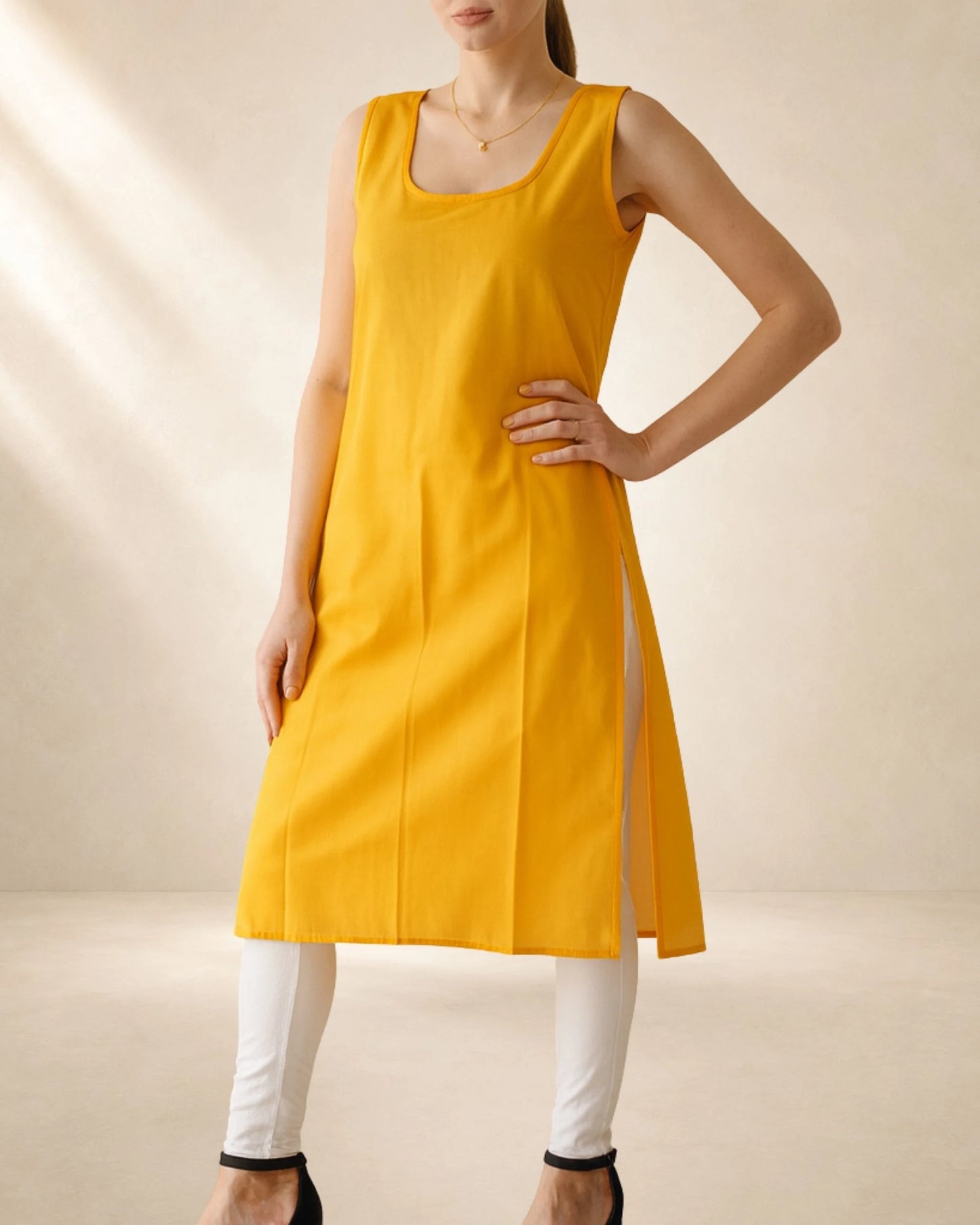 Women’s 41-Inch Long Inner Slip Combo – Mustard Yellow & Black (Pack of 2)