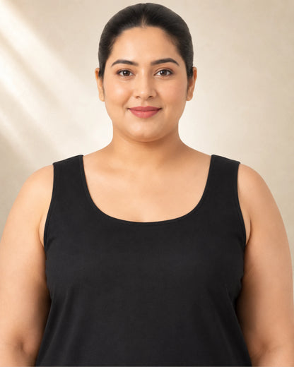 Kurtiverse Black Plus Size Poly Cotton Inner Slip for Women 28 Inch