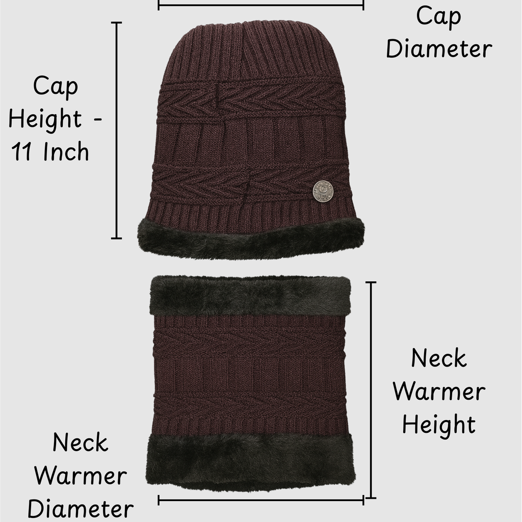 Kurtiverse Oversized Winter Beanie Cap & Neck Warmer Set — Street Style XL Knit Hat + Fleece Muffler | Unisex Big Head Fit | Comfort Warmth for City Winters