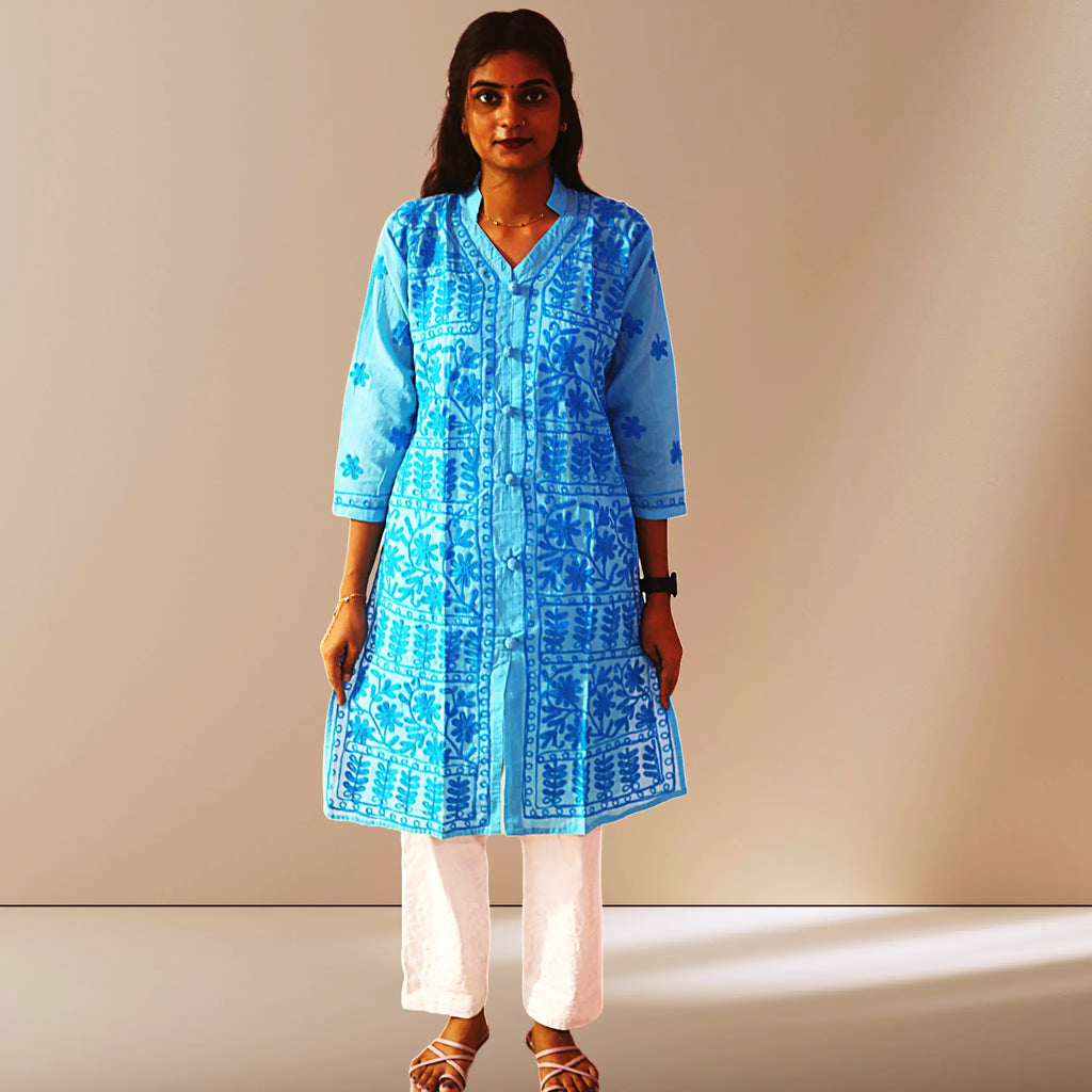 Women Cotton Kurti with Chikan Machine Embroidery Work Kurta for Ladies Diwali Festival Dress KurtiVerse