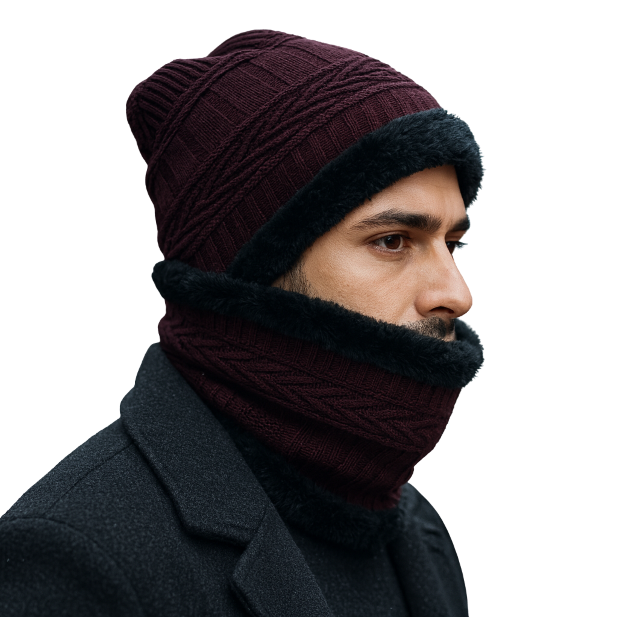 Kurtiverse Oversized Winter Beanie Cap & Neck Warmer Set — Street Style XL Knit Hat + Fleece Muffler | Unisex Big Head Fit | Comfort Warmth for City Winters