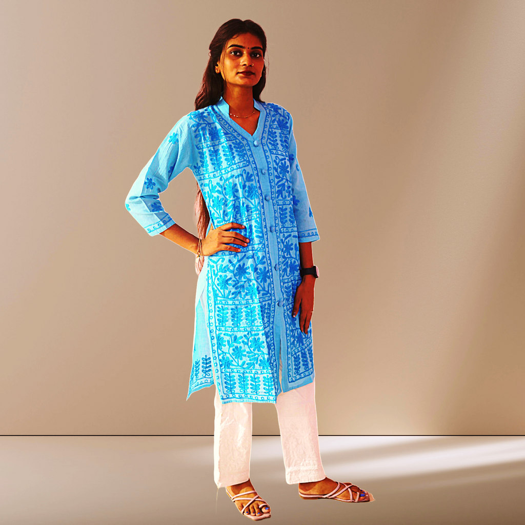 KurtiVerse White & Blue Button Kurti Combo Pack Of 2