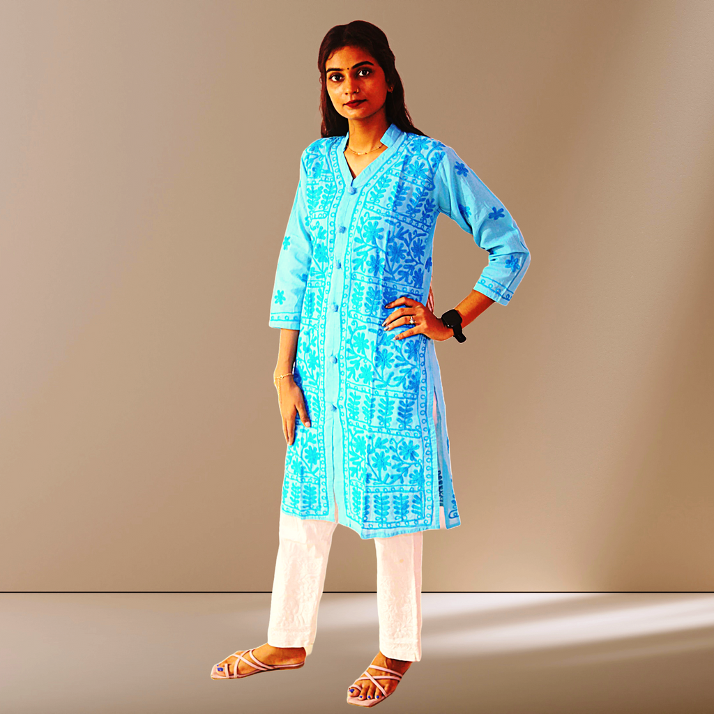 KurtiVerse White & Blue Button Kurti Combo Pack Of 2