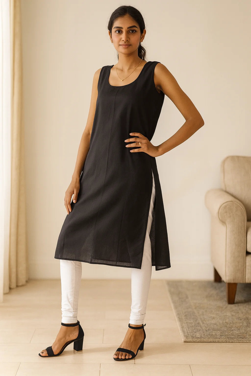 KURTIVERSE Women’s Poly Cotton Long Inner Slip Combo Pack of 2 with Side Slit | Grey & Black